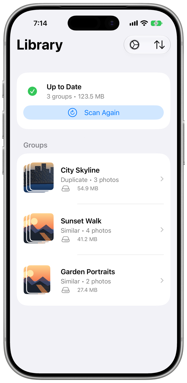 PhotoTidy interface: Compare your shots